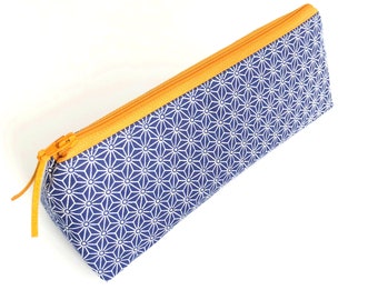 Zip pouch, Geometric Pencil case, Makeup bag, Storage pouch, Navy blue