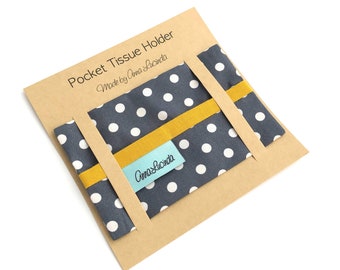 Polka dot tissue case, Fabric pocket tissue cover, Travel tissue pouch, Teacher gift