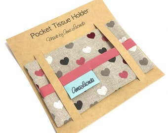 Fabric tissue cover, pocket tissue holder, heart tissue pouch, Stocking filler, Teacher gift