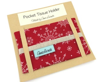 Pocket tissue cover, Small tissue holder, Festive snowflakes