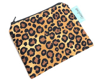Coin purse, Leopard print zip pouch,  Small makeup bag