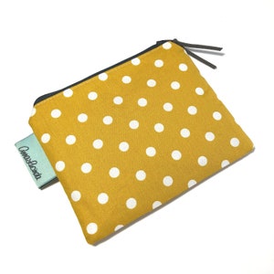 Bolsa pequeña con cremallera, Monedero, Lunares mostaza, Bolsa para accesorios de costura