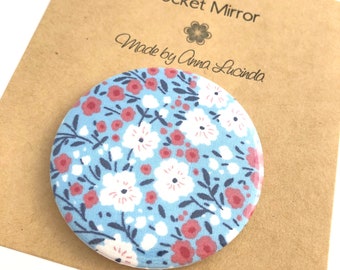 Pocket mirror, Cosmetic mirror, small mirror, Floral  print fabric, Teacher gift