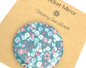 Pocket mirror, Handbag small mirror, makeup mirror, pretty floral fabric, Teacher gift