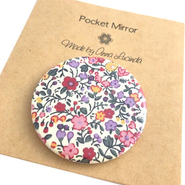 Pocket mirror, Handbag mirror, makeup mirror, pretty floral fabric, Teacher gift