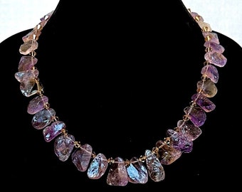 Rough Cut Ametrine Drops with Austrian Crystals Necklace
