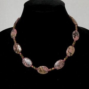 Rhodonite, Tourmaline and Ant Gold Pl Hematite Necklace