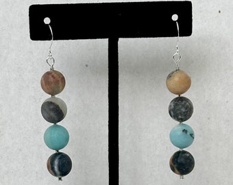 Black Gold Amazonite with White Gold and Silver Earrings