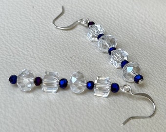 Faceted Crystal and Blue Iris Glass Earrings