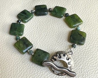 Jade and Emerald Bracelet with Antique Silver Clasp