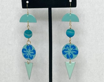 Aqua and Turquoise Enamel and Agate Earrings