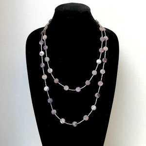 Matte Finish Dog Tooth Amethyst and Pearlized Lilac Seed Bead Necklace