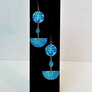 Turquoise and Seafoam Green Enamel with Crazy Lace Agate Earrings