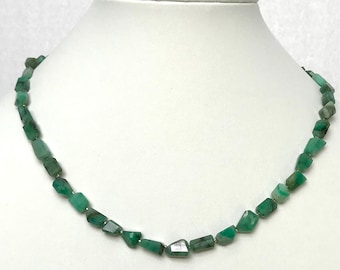 Faceted Emerald Nuggets, 24K White Gold Seed Beads and Silver Clasp