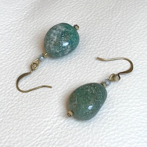 Bloodstone, Faceted Czech Crystal, Ant Brass Plated Hematite, and Ant Gold Earrings