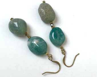 Bloodstone, Czech Crystal, Hematite, and Antique Gold Earrings