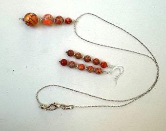 Orange Impression Jasper Pendant Necklace and Earrings