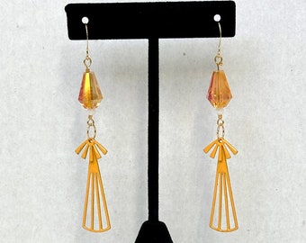 Goldenrod Yellow Enamel, Faceted Glass, and Milk Crystal Earrings