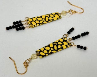 Swarovski Kristall und schwarze und gelbe Emaille Ohrringe