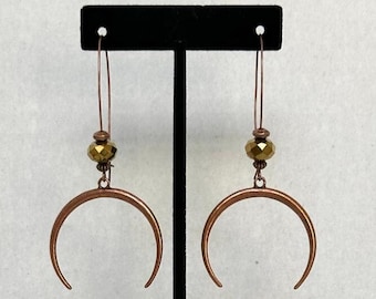 Copper Crescent with Gilded Glass Accent Earrings