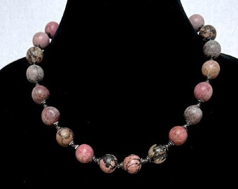 Rhodonite, Hematite, and Crystal Necklace and Earring Set