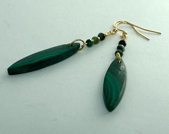 Malachite and Emerald Drop Earrings