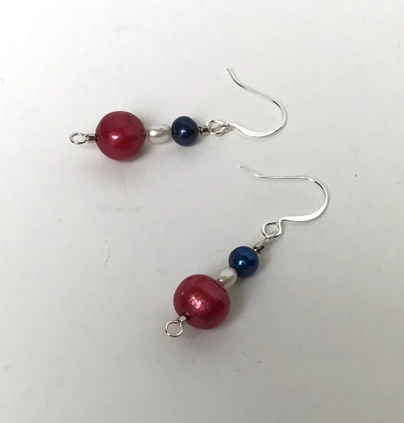 4th of July Pearl White Gold and Silver Earrings!