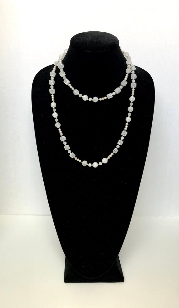 Satin and Polished Crackled Crystal Quartz and Pearl Necklace