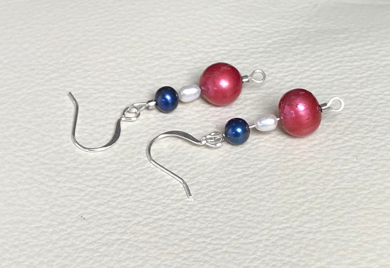 4th of July Pearl White Gold and Silver Earrings!