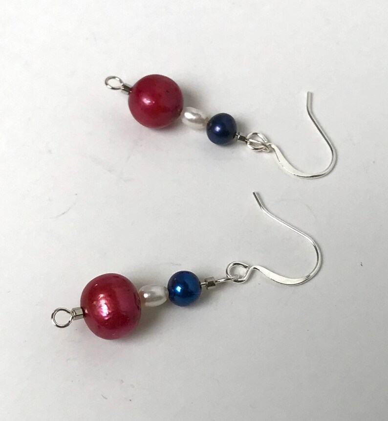 4th of July Pearl White Gold and Silver Earrings!