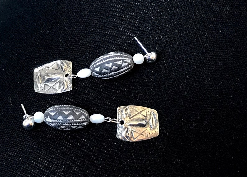 Mother of Pearl and Inviciti Pewter Earrings African Clay Bead