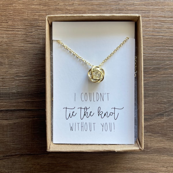 Gold and CZ Knot Necklace | I couldnt TIE the KNOT | Thank You | Bridal Jewelry | Bridesmaid Proposal | Bridesmaid Gift