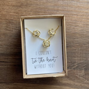 Gold and CZ Knot Earring and Necklace Set | I couldnt TIE the KNOT | Thank You | Bridal Jewelry | Bridesmaid Proposal | Bridesmaid Gift