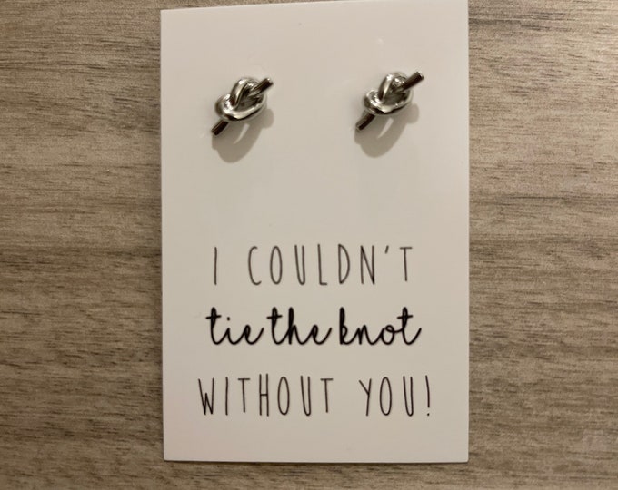 Silver Sailor Knot Stud Earrings: Bridesmaid Proposal Jewelry