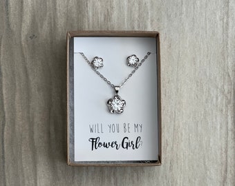 Flower Girl Gift Set | Flower Earring and Necklace | Thank You | Bridal Jewelry | Bridesmaid Proposal | Bridesmaid Gift | Flower Girl Gift