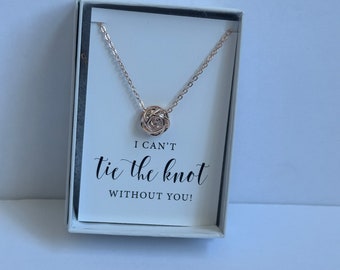 Rose Gold and CZ Knot Necklace | I couldnt TIE the KNOT | Bridesmaid Proposal | Maid of Honor Gift | Wedding Jewelry | Rose Gold Necklace