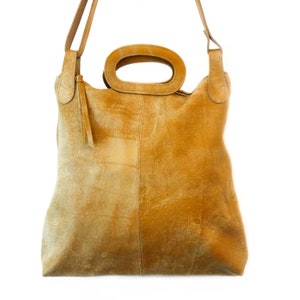 distressed leather multipurpose Tote or crossbody, leather purse, top handle bag, distressed honey leather