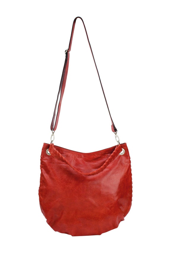 Red Leather Purse Cross Body Bag Leather Tote Festival Bag Etsy