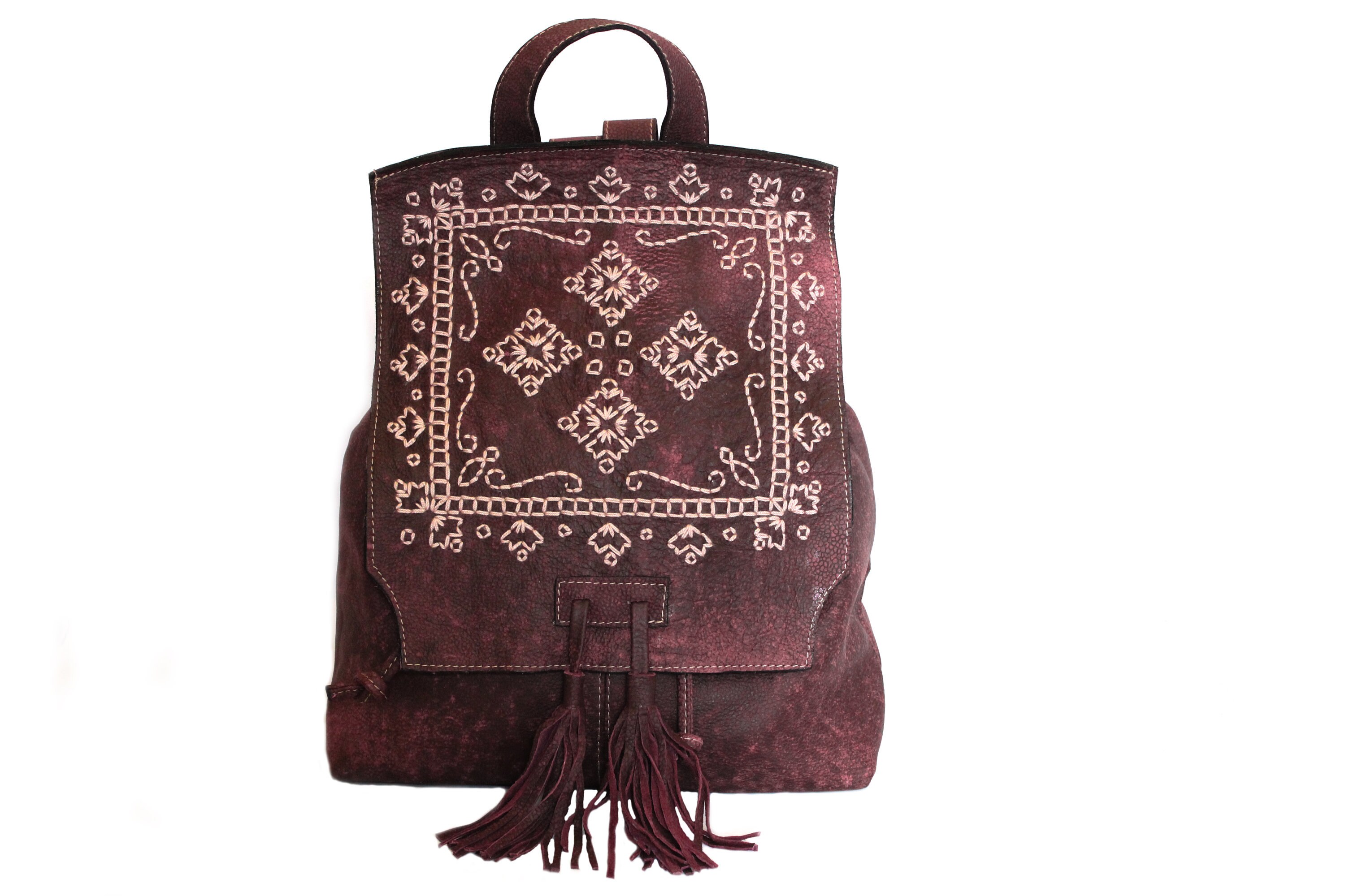 embroidered leather backpack