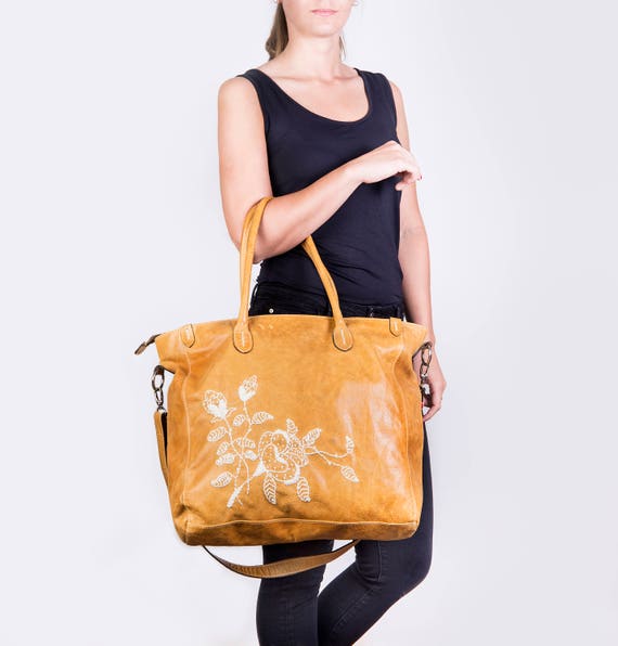 embroidered leather bag