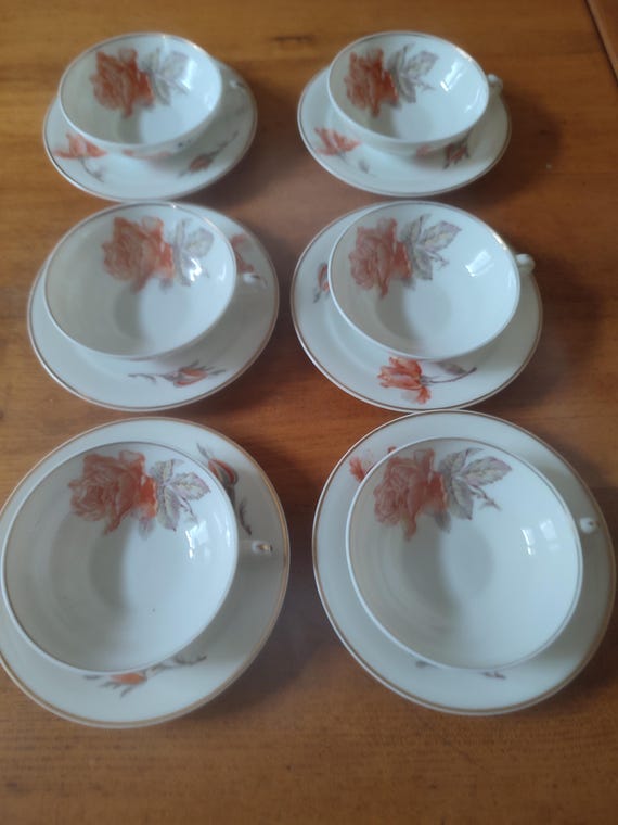 André Giraud & Cie six tea cups and saucers in Limoges porcelain French porcelain