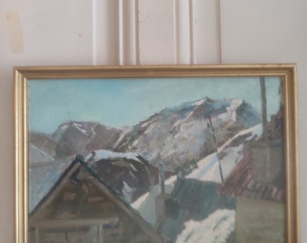 Fernand PROUST (XXeme) huile sur isorel "Alpes d'Huez"  mars 1961 école réaliste française