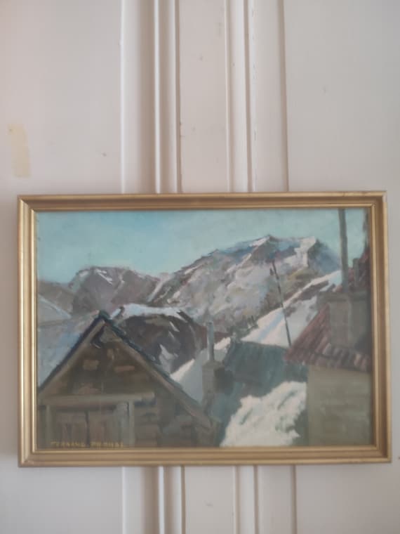 Fernand PROUST (20th century) oil on hardboard "Alpes d'Huez" March 1961 French realist school