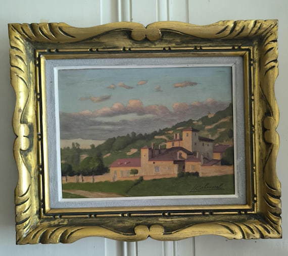 L. CABAUSSEL (1885-1956) oil on panel "Provençal village at dusk" French school pretty carved gilded wooden frame