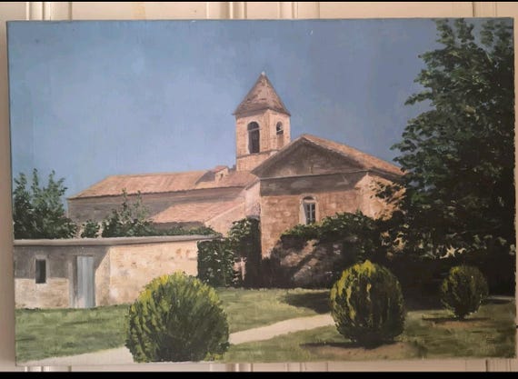 Realistic oil on canvas – Country landscape with church – Signed H. Petit French school