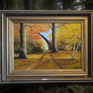 P CARO huile sur carton entoilé" Route de Noyon à Bailly" 1981 cadre stuqué doré