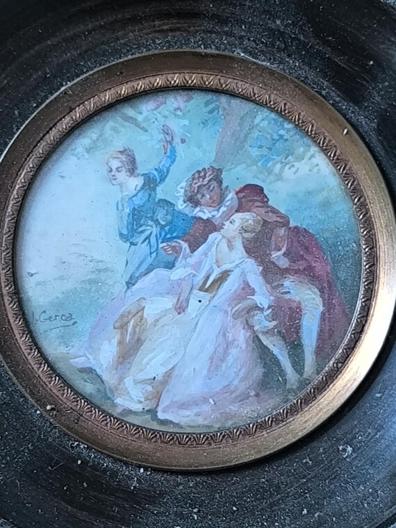 Miniature genre scene "Gallant conversation on the patio" signed J. GERCA