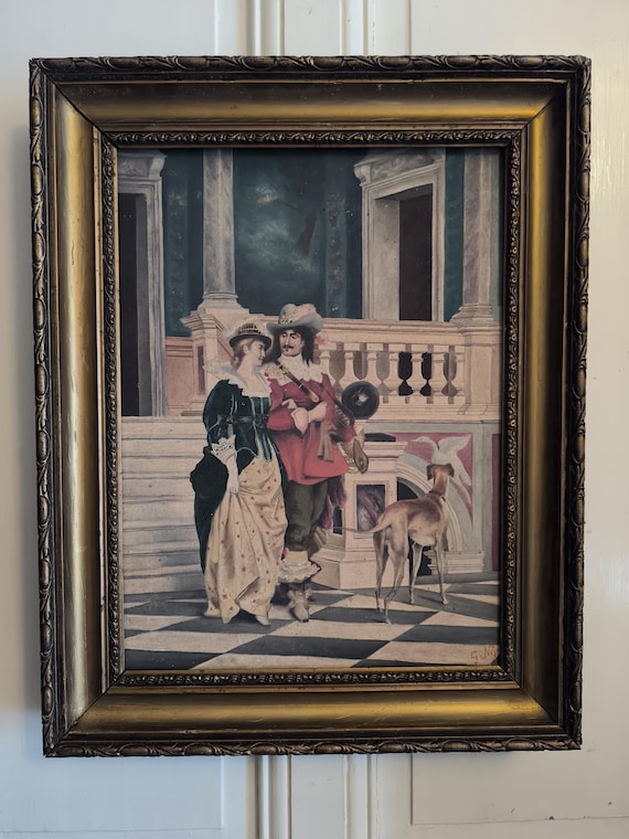 G. NIVON (20th century) Genre scene in a castle oil on canvas dated 1917 framed
