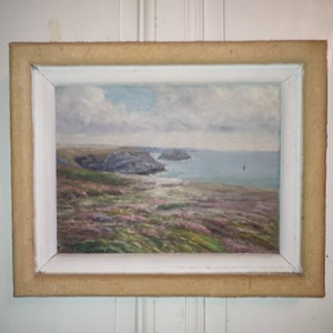 &quot;Belle-Île-en-Mer&quot; heidebewachsene Küste, Öl auf Holz, gerahmt, 1932, anonym