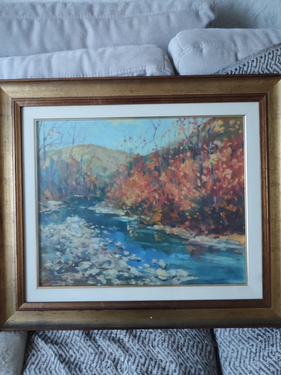 G. TRIBAUDINO (20th century) oil on paper "The river" dated 1972 under glass gilded wood frame Italian school
